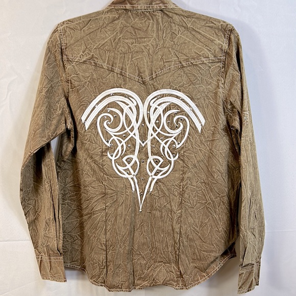 Wired Heart Large LongSleeve Western Shirt Pearl Snaps Like New Stitched Design - Picture 4 of 7